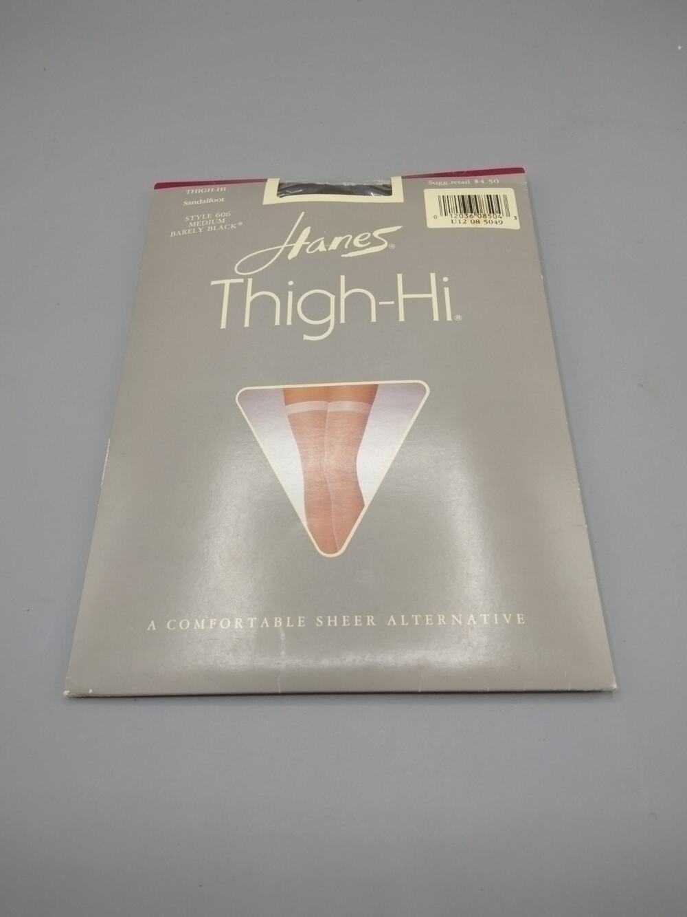 Hanes Thigh-Hi Nylon Stockings Barely Black #606 Sandalfoot Medium Vintage